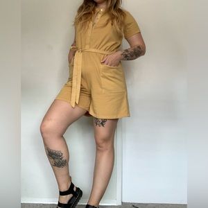 Backbeat Rags Co mustard yellow 100% organic cotton summer jumpsuit